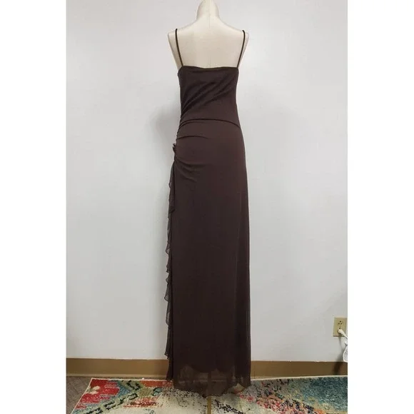 Vintage‎ City Triangles Womens Y2K Fairy Grunge Mesh Maxi Dress Size L  Brown